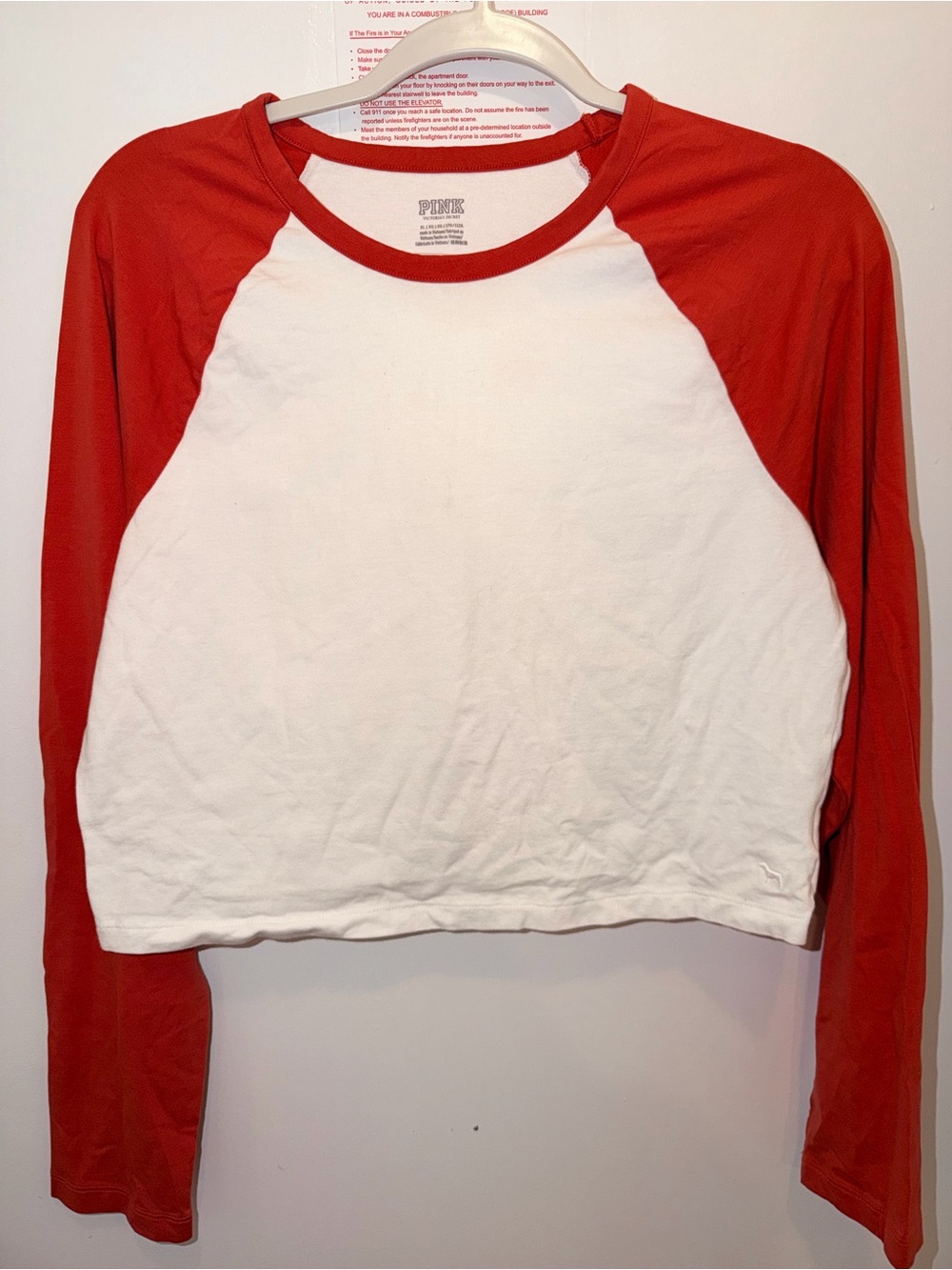 PINK Victoria's Secret White & Red Raglan Long Sleeve Tee